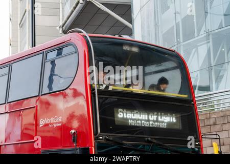 Newcastle upon Tyne, UK. 6th January 2024. Newcastle United fans on the bus to take them to the away match in Sunderland, in the Wear-Tyne derby FA Cup 3rd Round. Credit: Hazel Plater/Alamy Live News Stock Photo