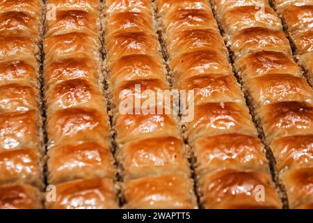 delicious baklava, typical Turkish sweets made with dried fruit and honey Stock Photo