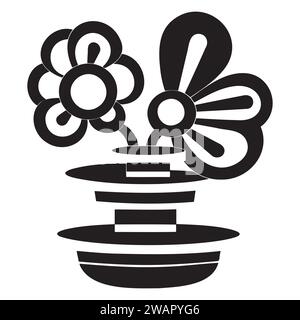 Black and white abstract drawing of flowers in a pot Stock Vector