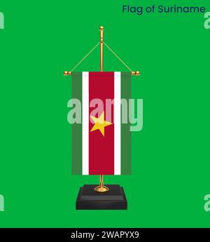 High detailed flag of Suriname. National Suriname flag. South America. 3D illustration. Stock Photo