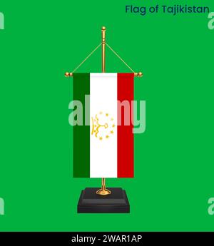 High detailed flag of Tajikistan. National Tajikistan flag. Asia. 3D illustration. Stock Photo