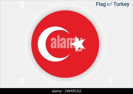High detailed flag of Turkey. National Turkey flag. Asia. Europe. 3D illustration. Stock Vector