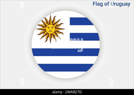 High detailed flag of Uruguay. National Uruguay flag. South America. 3D illustration. Stock Vector