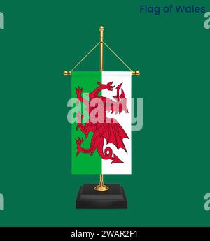 High detailed flag of Wales. National Wales flag. Europe. 3D illustration. Stock Photo