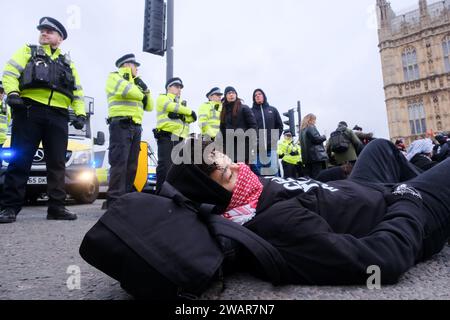 Westminster, London, UK. 6th Jan 2024. Gaza, Cease Fire Now protest by Sisters Uncut and other groups in Westminster, London. Credit: Matthew Chattle/Alamy Live News Stock Photo