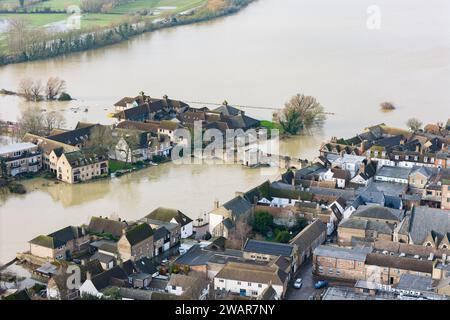 Aerial photograph shows the extent of the flooding in St Ives, Cambridgeshire following Storm Henk Stock Photo