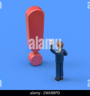 Problem and solution concept.3D illustration of Asian man Felix.3D rendering on blue background. Stock Photo