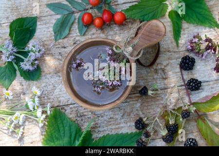 Kräutertee, Teesträußchen, Tee-Sträußchen, Tee, Blütentee, Heiltee, Früchtetee, Kräuter-Tee, Früchte-Tee, herb tea, herbal tea, tea, fruit tea. Versch Stock Photo