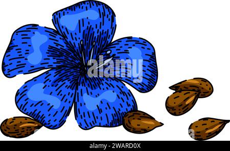 Hand drawn Linen seed and Flax flower. Vector clipart illustration ...