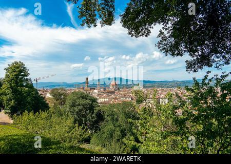 Florence, Italy, July 25, 2023. Italy, Florence, Aerial view of the city with Santa Maria del Fiore Cathedral Stock Photo