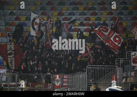 Supporters of A.C. Monza during the 19th day of the Serie A Championship between Frosinone Calcio vs A.C. Monza, 6 January 2024 at the Benito Stirpe Stadium, Frosinone, Italy. Stock Photo