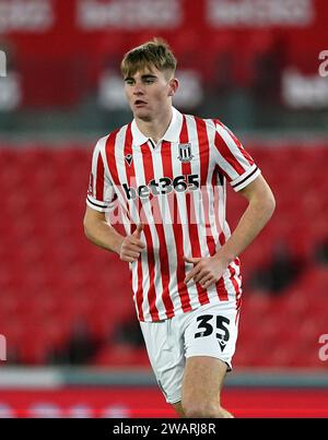 Stoke City's Nathan Lowe during the Emirates FA Cup Third Round match at the Bet365 Stadium, Stoke-on-Trent. Picture date: Saturday January 6, 2024. Stock Photo