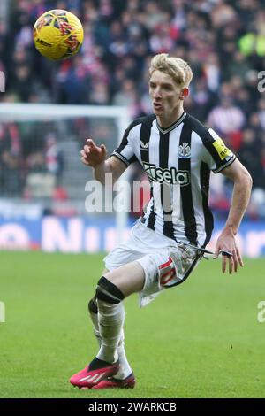 Sunderland on Saturday 6th January 2024. Newcastle United's Anthony Gordon during the FA Cup Third Round match between Sunderland and Newcastle United at the Stadium Of Light, Sunderland on Saturday 6th January 2024. (Photo: Michael Driver | MI News) Credit: MI News & Sport /Alamy Live News Stock Photo