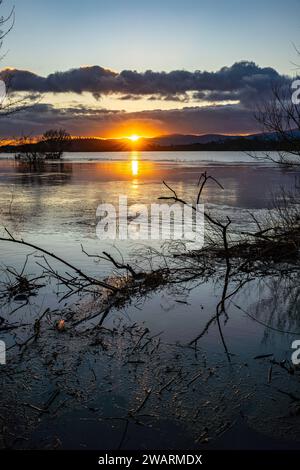 Flooding on the River Severn Floodplain, south of Worcester, during January 2024 Stock Photo