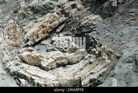 Curved rock layers in Vrancea County, Romania, approx. 1992 Stock Photo