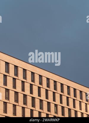 Abstract Minimalism Image Of A Modern Contemporary Hotel Against A Clear Blue Sky, With Copy Space Stock Photo