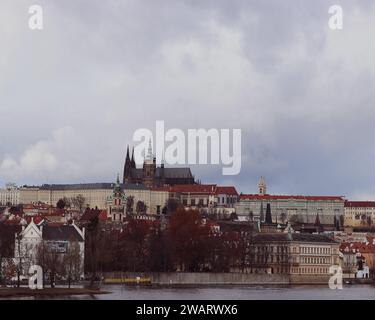 Prague Castle with St. Vitus Cathedral over Lesser town (Mala Strana), Czech Republic Stock Photo