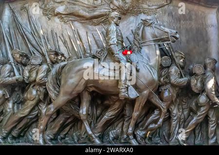 Boston, MA, USA. 16th July, 2015. The Memorial to Robert Gould Shaw and the Massachusetts Fifty-Fourth Regiment is a bronze relief sculpture by Augustus Saint-Gaudens. (Credit Image: © Walter G Arce Sr Grindstone Medi/ASP) EDITORIAL USAGE ONLY! Not for Commercial USAGE! Stock Photo