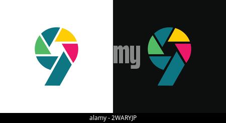 Unique and modern  9 camera logo design Stock Vector