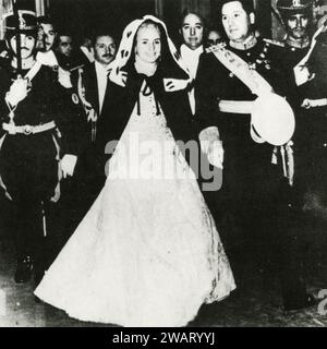 Argentinian President General Juan Domingo Peron and his wife Eva at the Colon theatre, Buenos Aires, Argentina 1949 Stock Photo