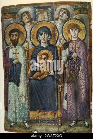 Enthroned Virgin between Saint Theodore and Saint George, painting, Saint Catherine's Monastery, Sinai, Egypt 1960s Stock Photo