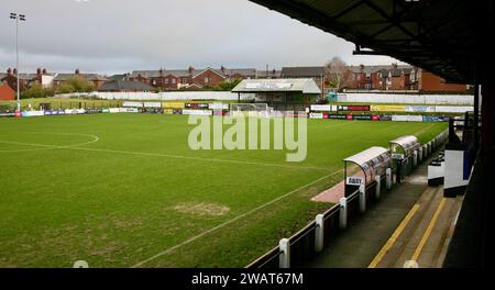 A view of the football ground at Victory Park, Chorley, Lancashire, United Kingdom, Europe on Friday, 5th, January, 2024 Stock Photo