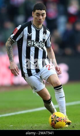 Sunderland on Saturday 6th January 2024. Newcastle United's Miguel Almirón during the FA Cup Third Round match between Sunderland and Newcastle United at the Stadium Of Light, Sunderland on Saturday 6th January 2024. (Photo: Michael Driver | MI News) Credit: MI News & Sport /Alamy Live News Stock Photo