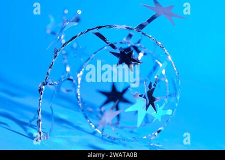 Shiny Christmas decoration blue background Stock Photo