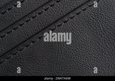 Background is made black leather stitched with black threads Stock Photo