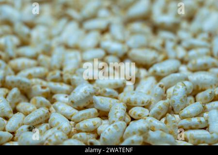 macrophotography of several puffed rice grains. Stock Photo