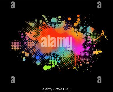 Colored blot object on a black background. hand drawing. Not AI, Vector illustration Stock Vector