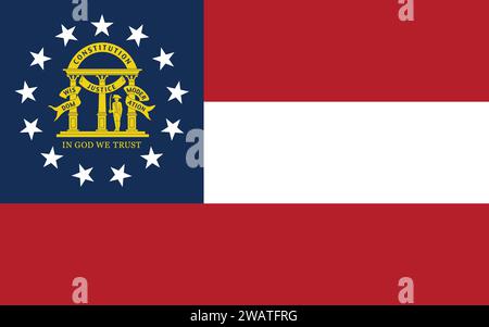 High detailed flag of Georgia. Georgia state flag, National Georgia flag. Flag of state Georgia. USA. America. Stock Vector