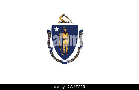 High detailed flag of Massachusetts. Massachusetts state flag, National Massachusetts flag. Flag of state Massachusetts. USA. America. Stock Vector