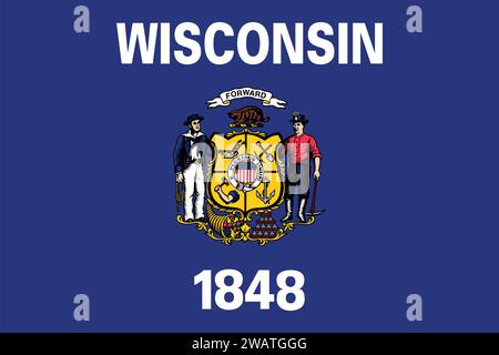 High detailed flag of Wisconsin. Wisconsin state flag, National Wisconsin flag. Flag of state Wisconsin. USA. America. Stock Vector