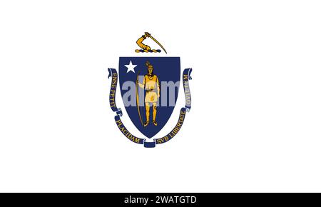 High detailed flag of Massachusetts. Massachusetts state flag, National Massachusetts flag. Flag of state Massachusetts. USA. America. Stock Photo