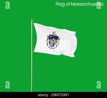 High detailed flag of Massachusetts. Massachusetts state flag, National Massachusetts flag. Flag of state Massachusetts. USA. America. Stock Photo