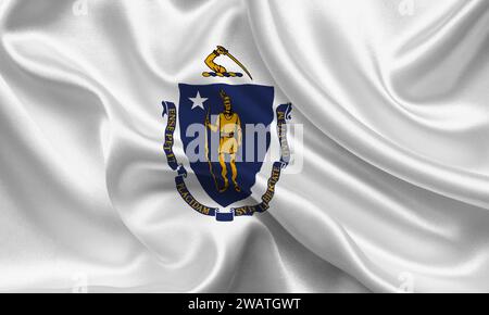 High detailed flag of Massachusetts. Massachusetts state flag, National Massachusetts flag. Flag of state Massachusetts. USA. America. Stock Photo