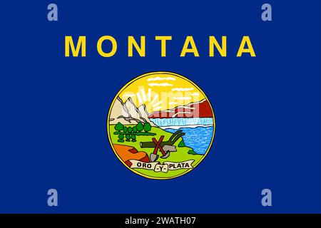 High detailed flag of Montana. Montana state flag, National Montana flag. Flag of state Montana. USA. America. Stock Photo