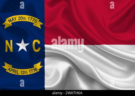 High detailed flag of North Carolina. North Carolina state flag, National North Carolina flag. Flag of state North Carolina. USA. America. Stock Photo