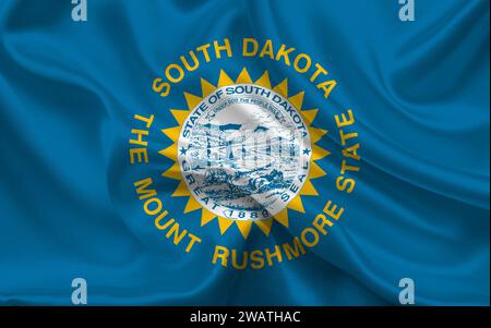 High detailed flag of South Dakota. South Dakota state flag, National South Dakota flag. Flag of state South Dakota. USA. America. Stock Photo