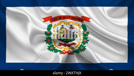 High detailed flag of West Virginia. West Virginia state flag, National West Virginia flag. Flag of state West Virginia. USA. America. Stock Photo