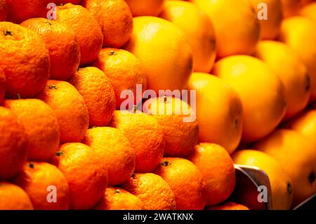 Enjoining diversity of fresh fruits on Atarazanas Central Market in Malaga, Spain Stock Photo