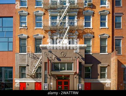 La MaMa Annex Building, now theater club, was built as a tenement but later served as athletic club, dance hall, and television studio. Stock Photo