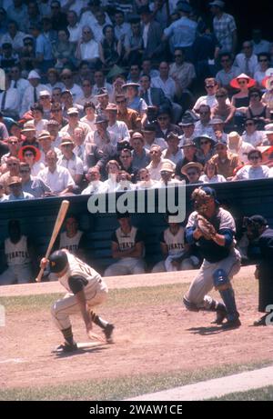 PITTSBURGH, PA - JUNE 26:  Gino Cimoli #20 of the Pittsburgh Pirates is knocked down by the pitch as Jim Hegan #41 of the Chicago Cubs catches the ball during an MLB game on June 26, 1960 at Forbes Field in Pittsburgh, Pennsylvania.  (Photo by Hy Peskin) *** Local Caption *** Gino Cimoli;Jim Hegan Stock Photo