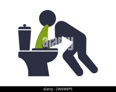 black icon vomiting in the toilet. flat vector illustration Stock Vector