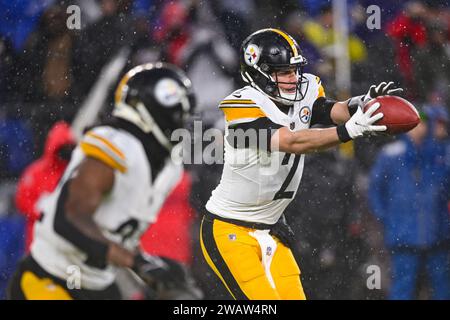 Pittsburgh Steelers quarterback Mason Rudolph (2) takes a snap during the first half in a game against the Baltimore Ravens at M&T Bank Stadium in Baltimore, Maryland, on Saturday, January 6, 2024. Photo by David Tulis/UPI Stock Photo