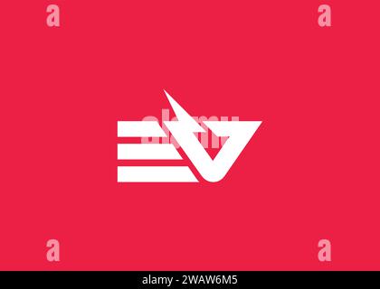 Letter E V Thunder Bolt vector monogram logo design template Stock Vector