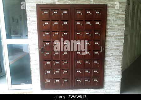 Rio de Janeiro, Brazil, January 5, 2024. Correspondence storage box of the apartments of the Bosque da Freguesia condominium, in the west zone of the Stock Photo