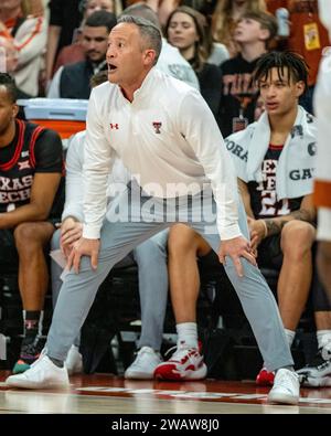 Texas, USA. 6th Jan, 2024. Head coach Grant McCasland of the Texas Tech Red Raiders in action vs the Texas Longhorns at the Moody Center in Austin Texas. Texas Tech defeats Texas 78-67. (Credit Image: © Robert Backman/Cal Sport Media). Credit: csm/Alamy Live News Stock Photo