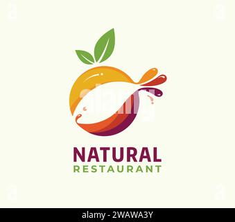 organic fruit food logo with fish in negative space Stock Vector